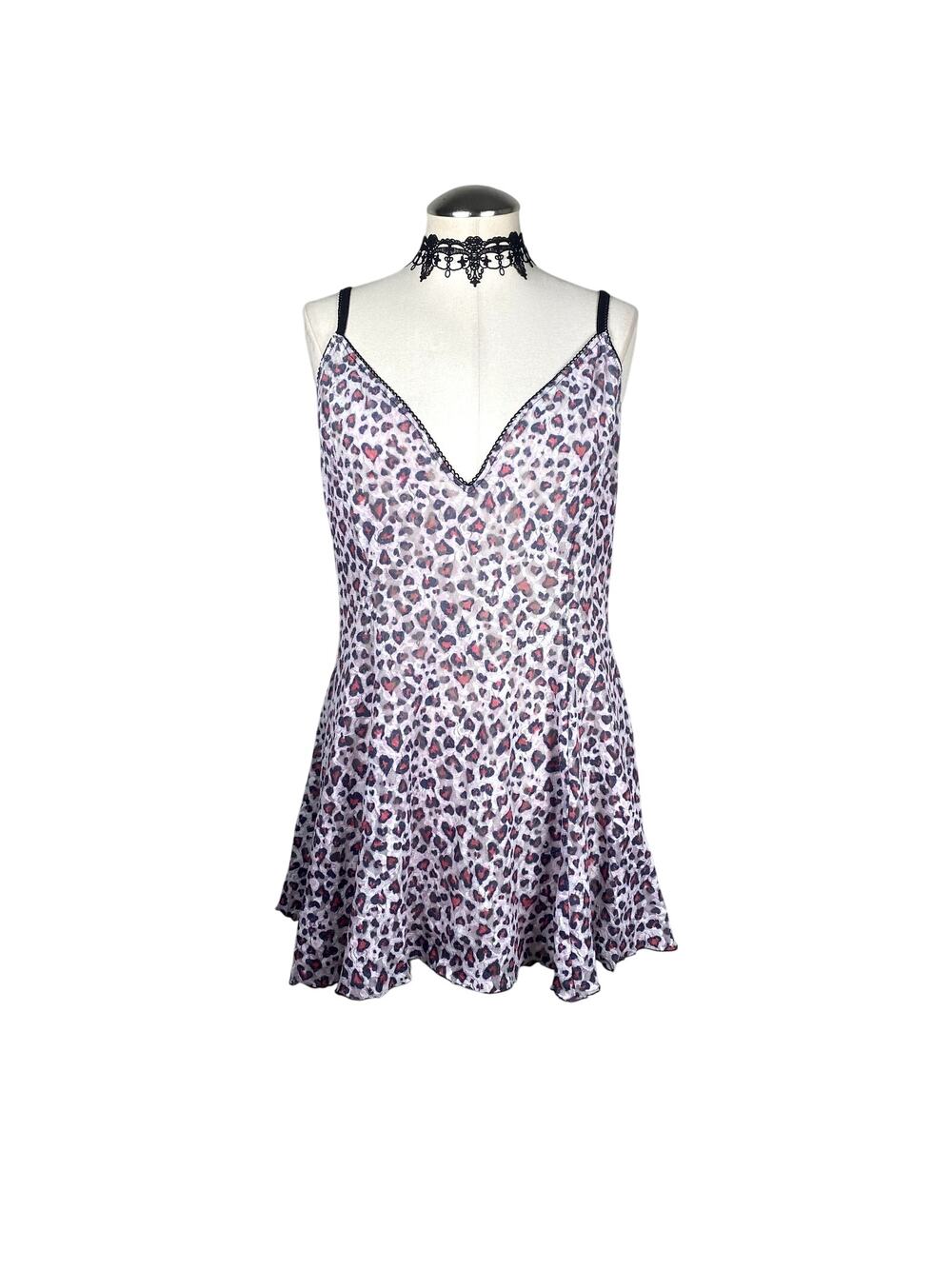 Vtg Y2K-90's Hanky Panky Leopard Print Sheer Romantic Pin Up Slip Dress Lingerie